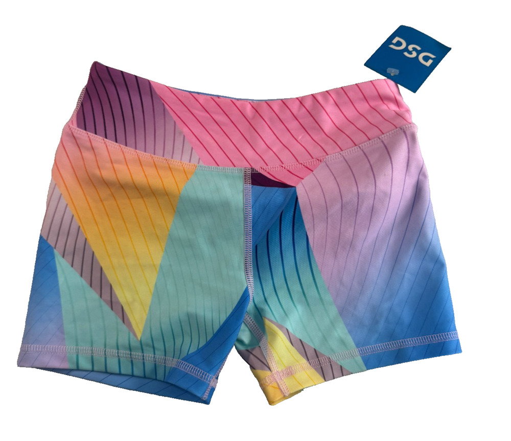DSG Girls 3" Momentum Active Shortie Shorts Bend It Multi Print Size Medium NWT